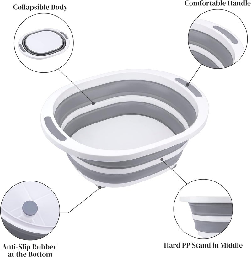 Craftend Collapsible Dishpan 7.5L Plastic Sink Dish Basin Cutting Board Foldable Food Tub for BBQ Picnic Camping Portable Washing Dishes Basket Space Saving Gray - Image 2